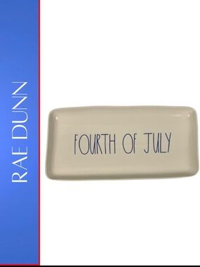 Rae Dunn Fourth of July Tray - Cream and Blue 14" X 7"